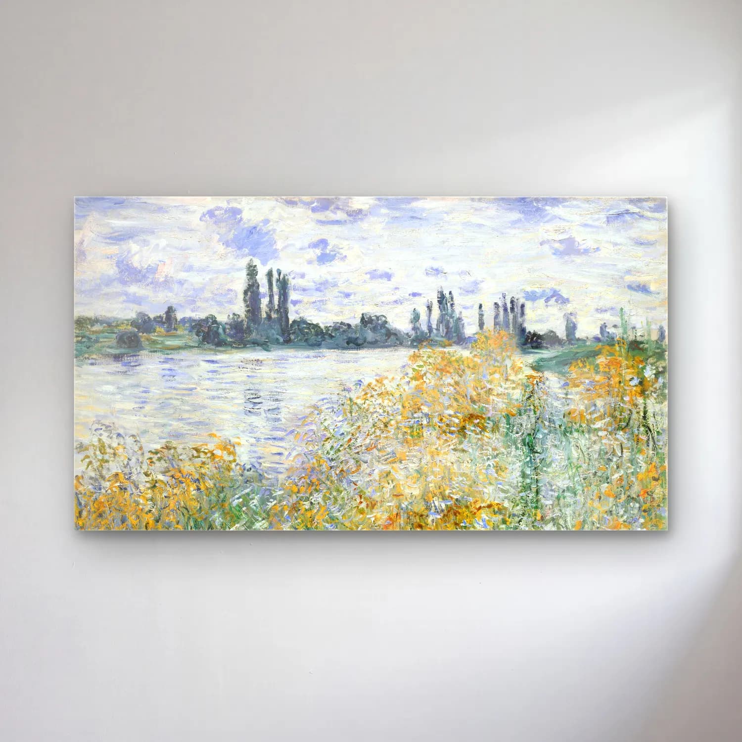 Claude Monet – Île aux Fleurs near Vétheuil cam tablo — Claude Monet – Île aux Fleurs near Vétheuil — empresyonist kırda nehir