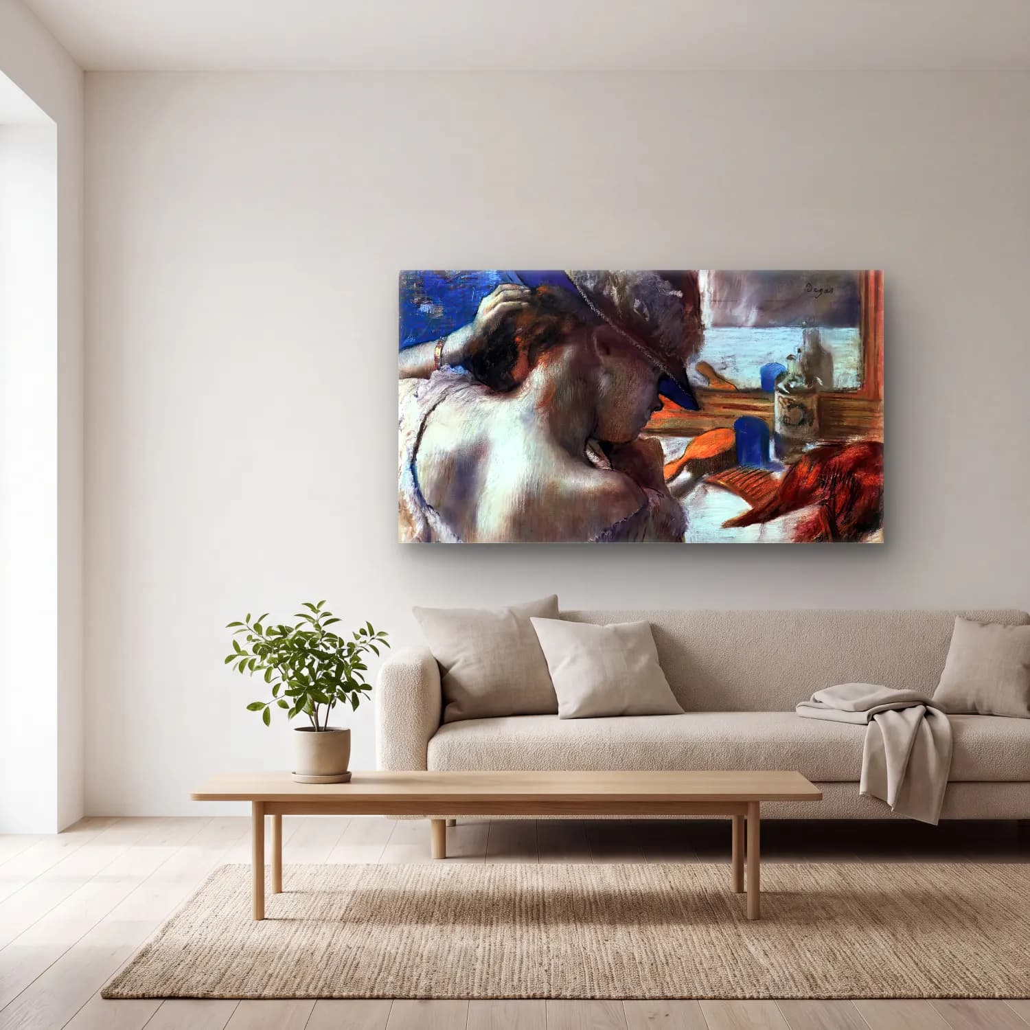 Edgar Degas – At the Mirror cam tablo — açık renk salonda