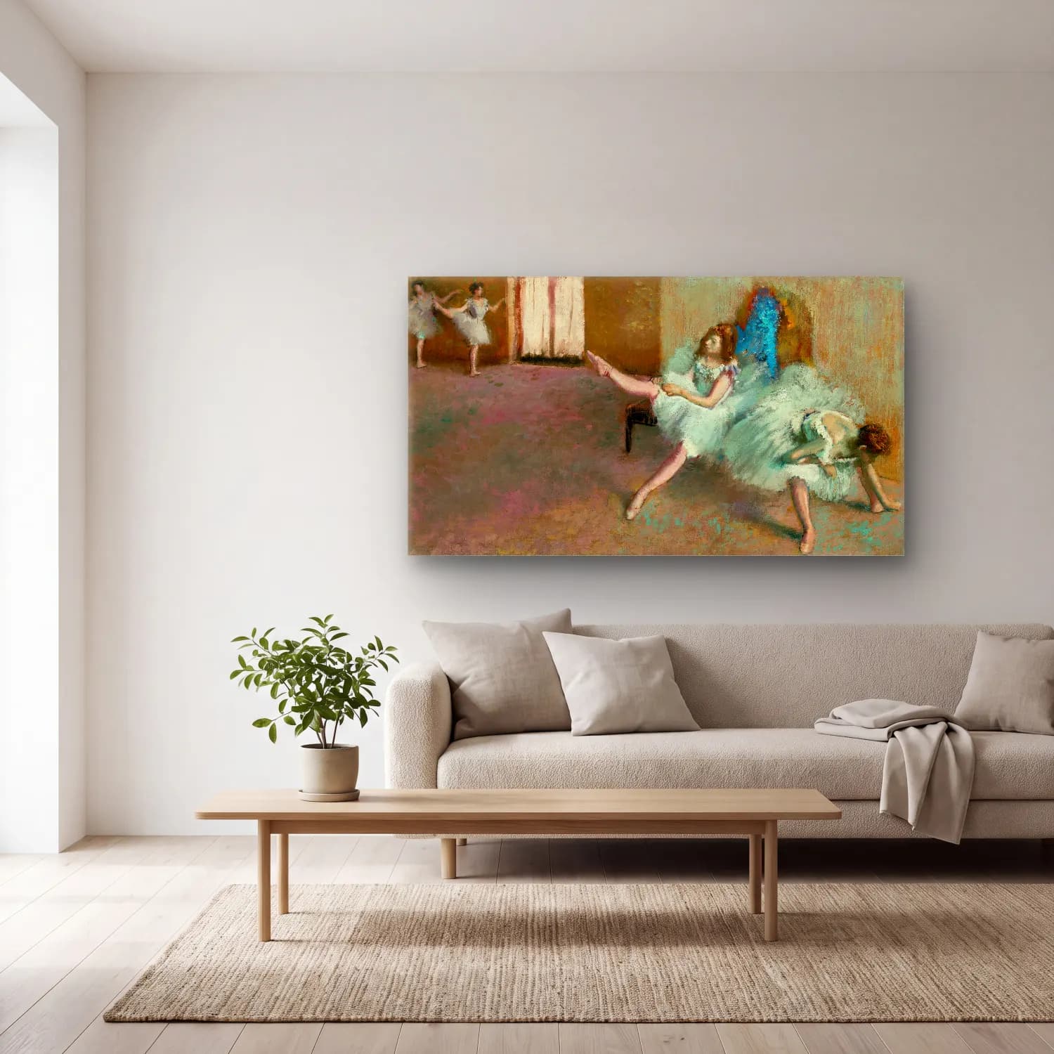 Edgar Degas – Before the Ballet cam tablo — açık renk salonda