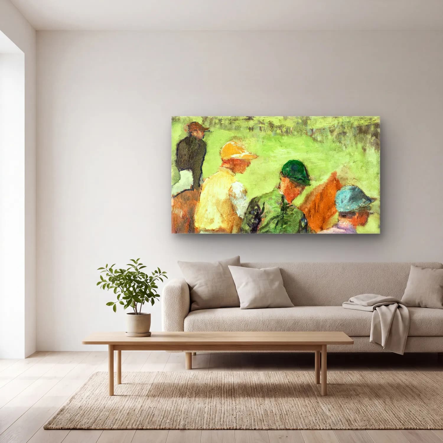 Edgar Degas – Four Jockey cam tablo — açık renk salonda