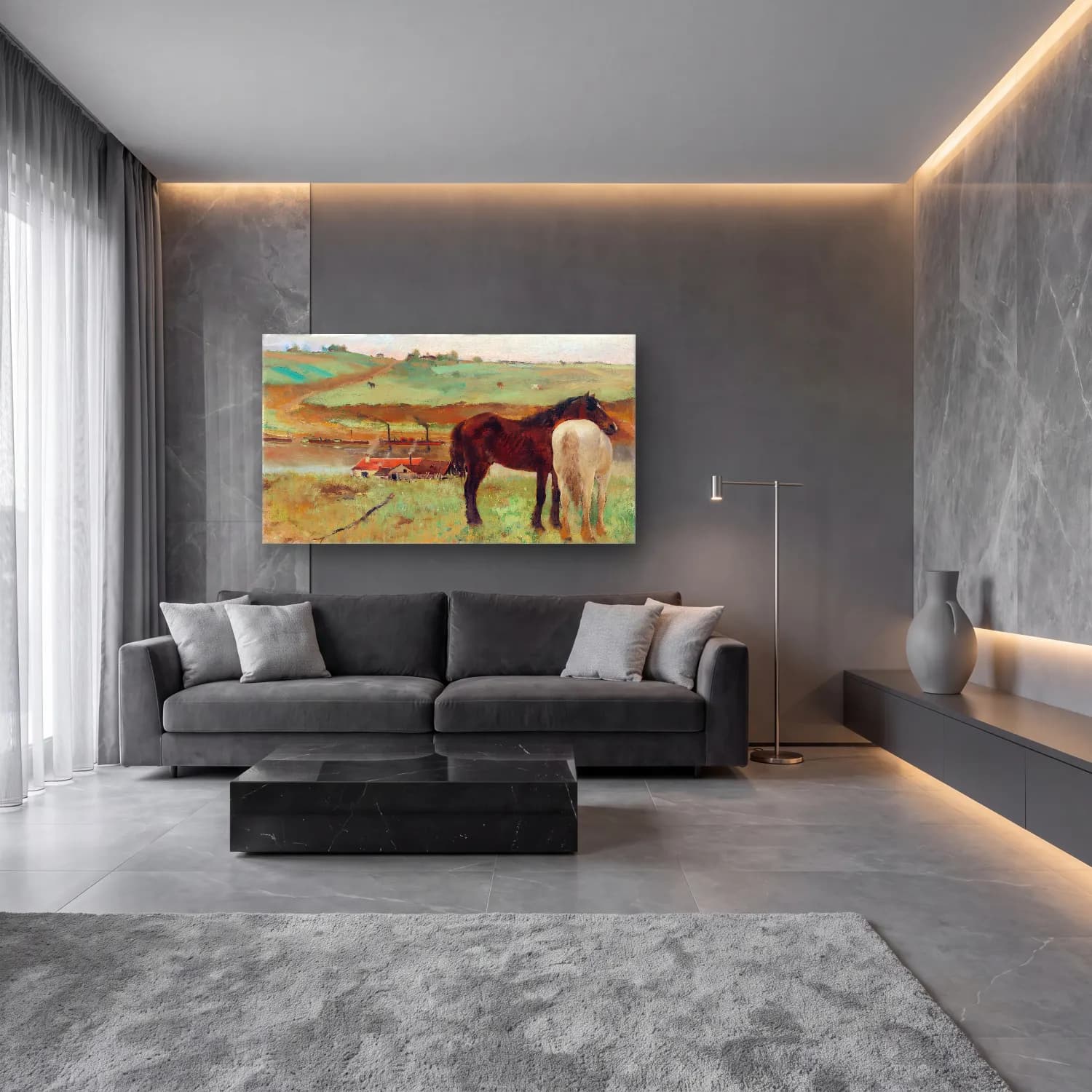 Edgar Degas – Horse in a Meadow cam tablo — lüks salon duvarında