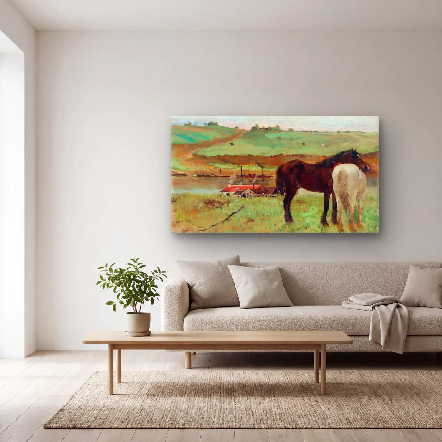 Edgar Degas – Horse in a Meadow cam tablo — açık renk salonda