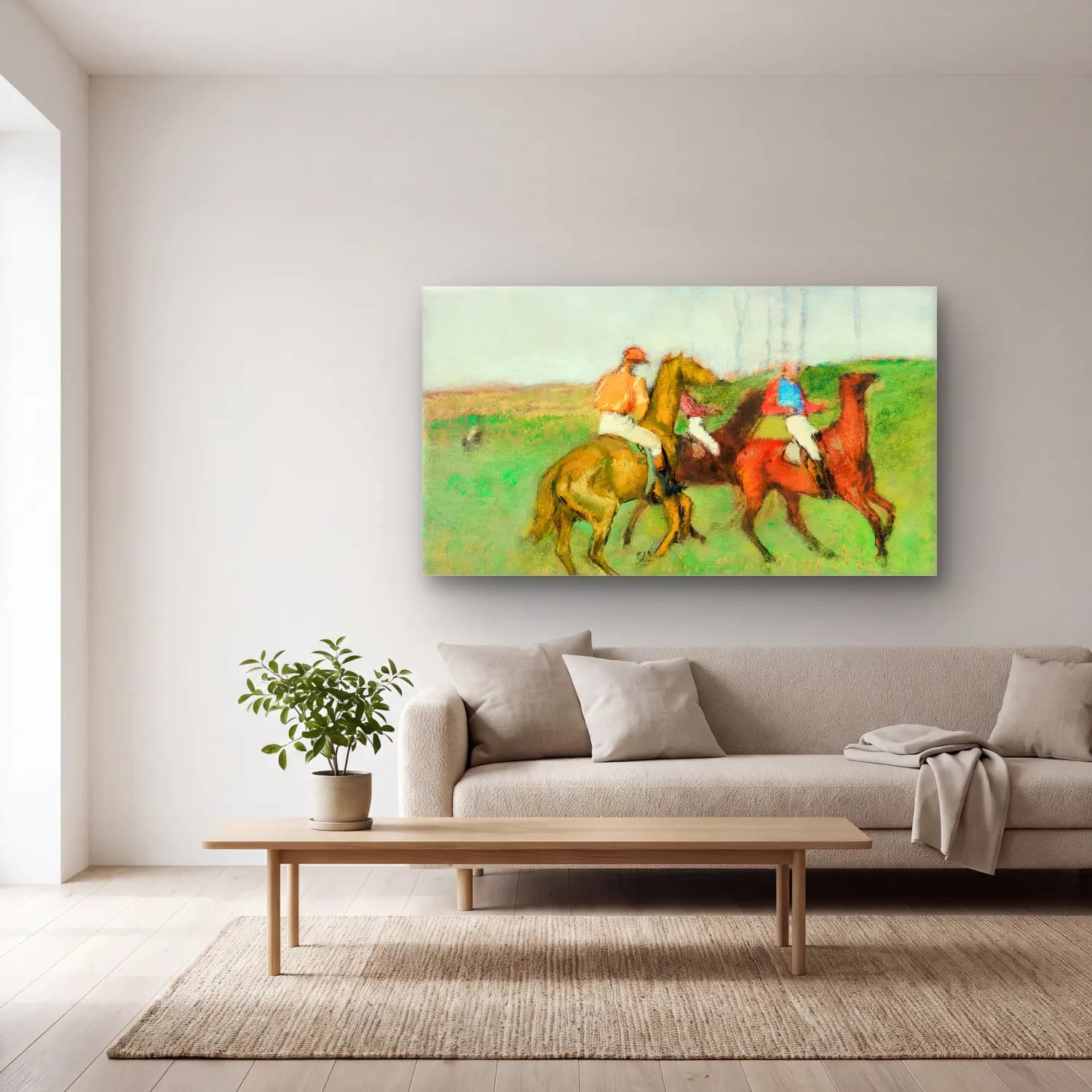 Edgar Degas – Jockeys and Race Horses cam tablo — açık renk salonda