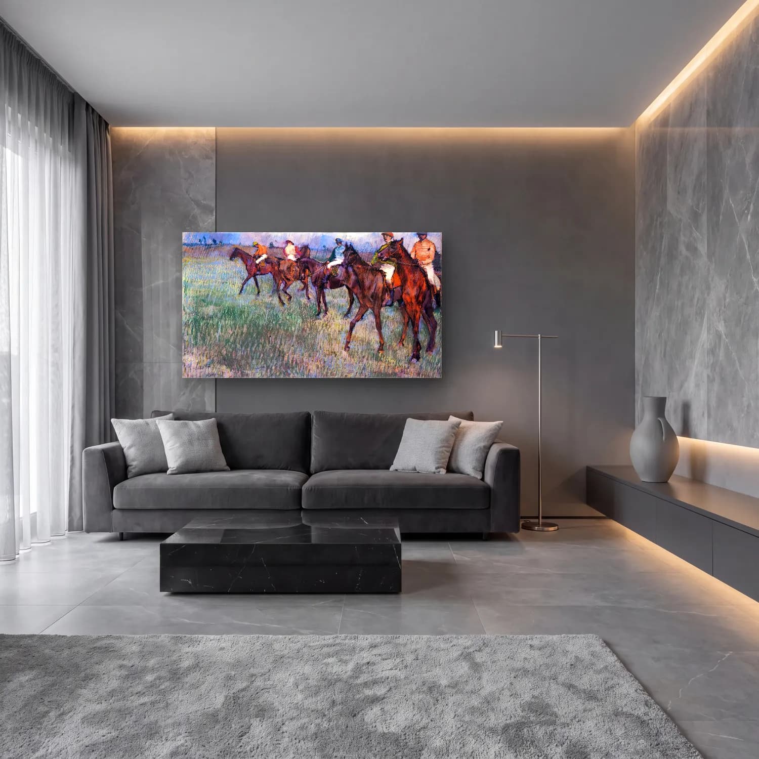 Edgar Degas – Jockeys in the Rain cam tablo — lüks salon duvarında