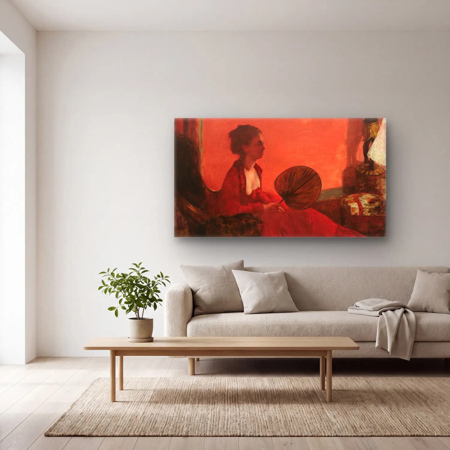 Edgar Degas – Madame Camus with a Fan cam tablo — açık renk salonda