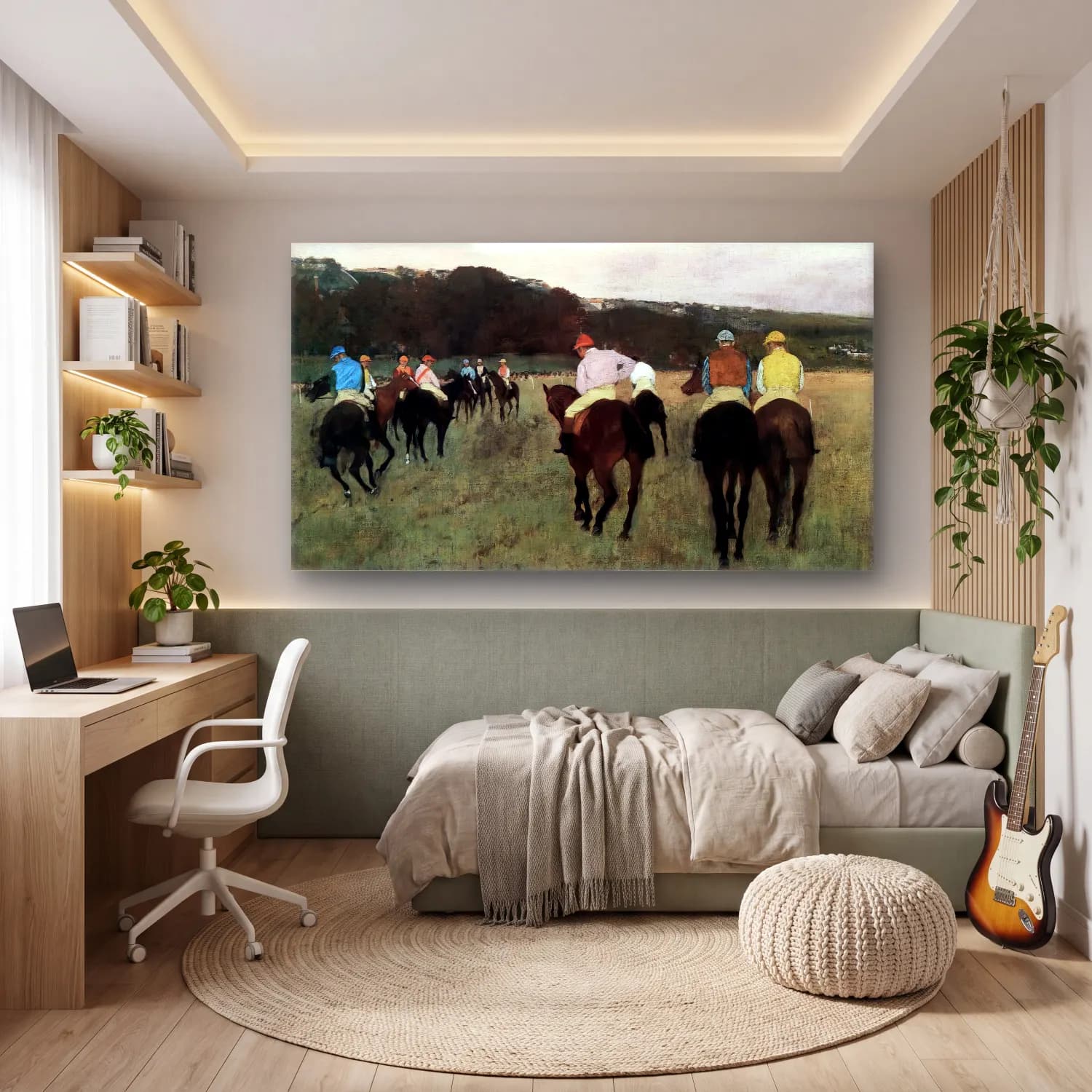 Edgar Degas – Racehorses in Longchamps cam tablo — genç odasında
