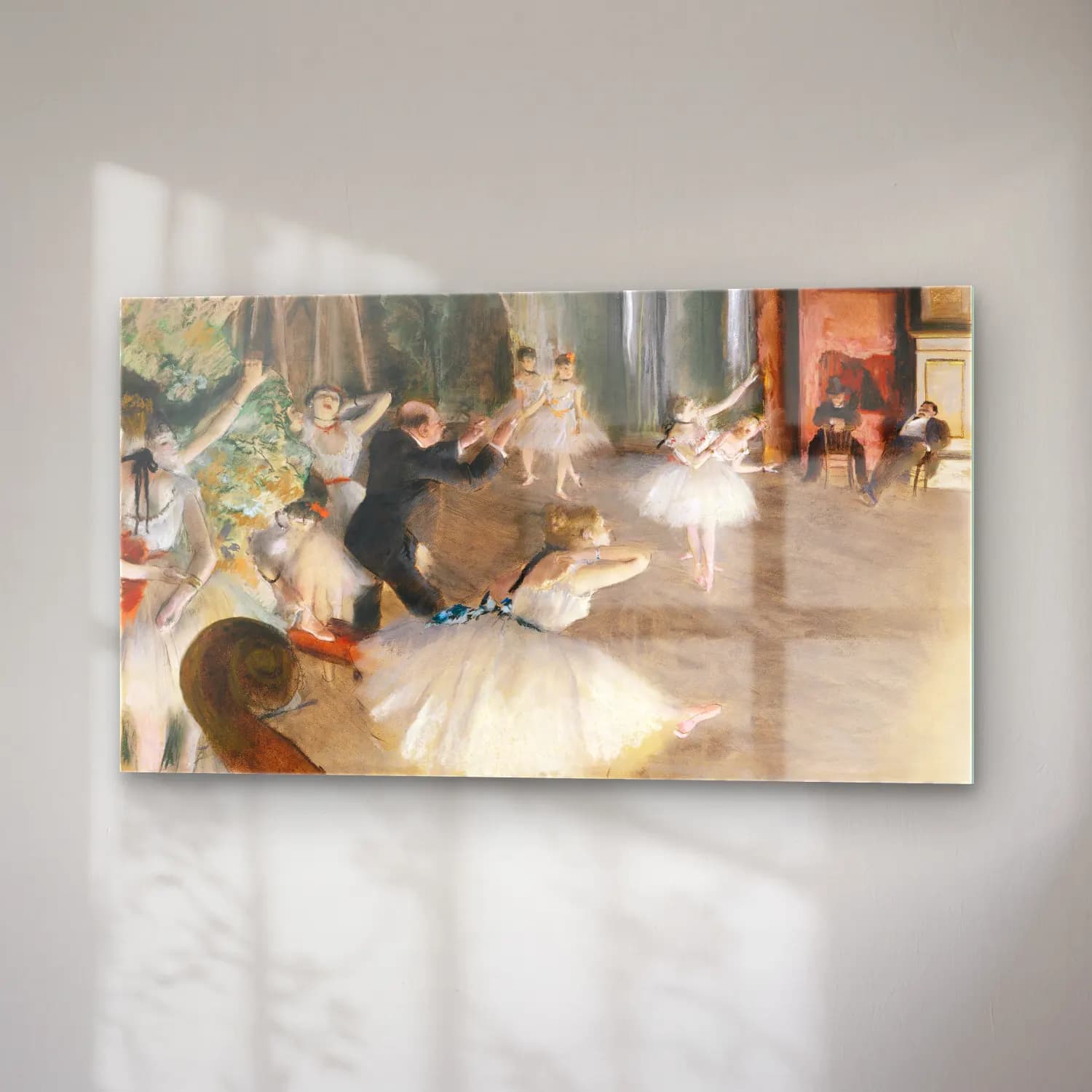 Edgar Degas – The Ballet Rehearsal on Stage cam tablo — sağ açıdan görünüm