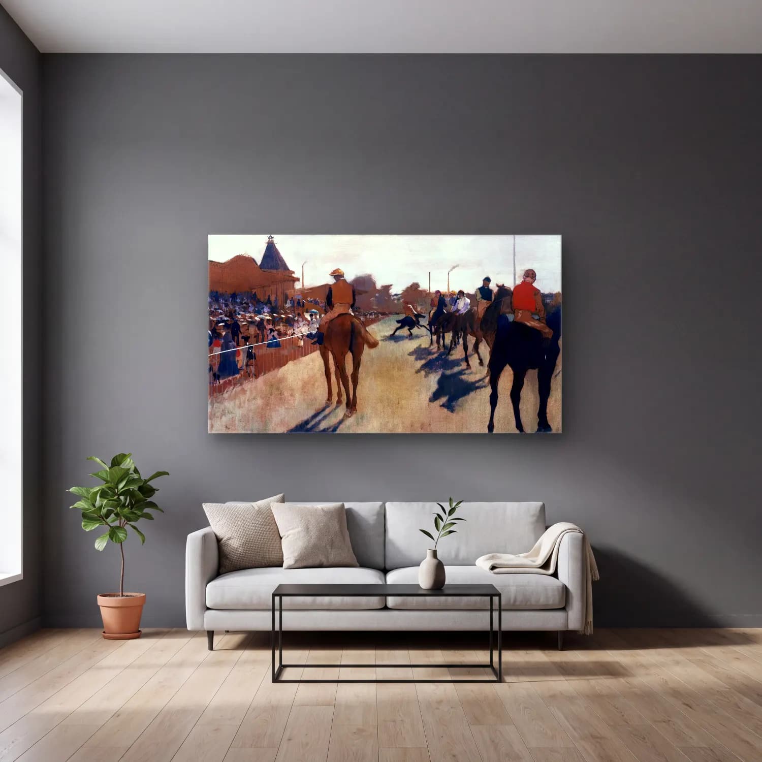 Edgar Degas – The Parade cam tablo — gri duvarlı salonda