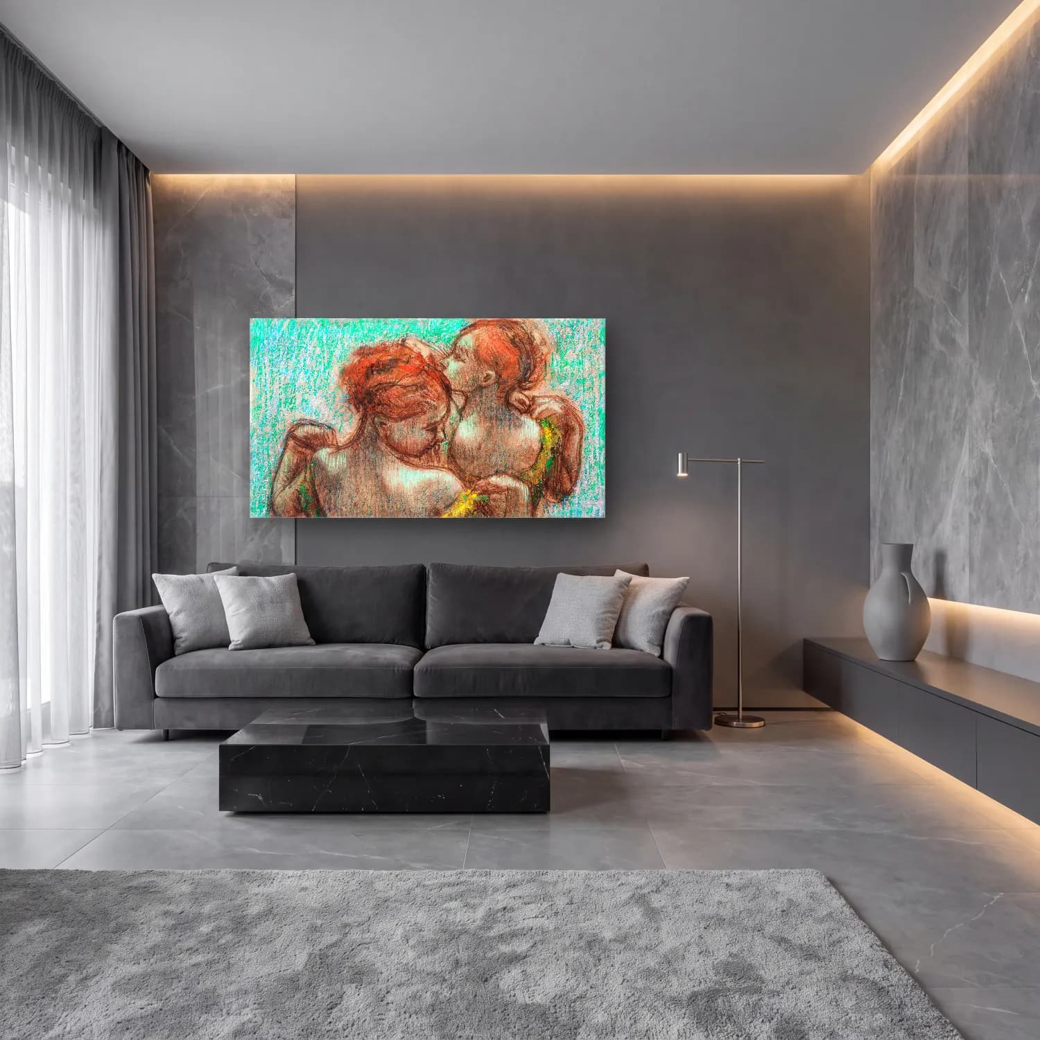 Edgar Degas – Two Dancers Half Length cam tablo — lüks salon duvarında