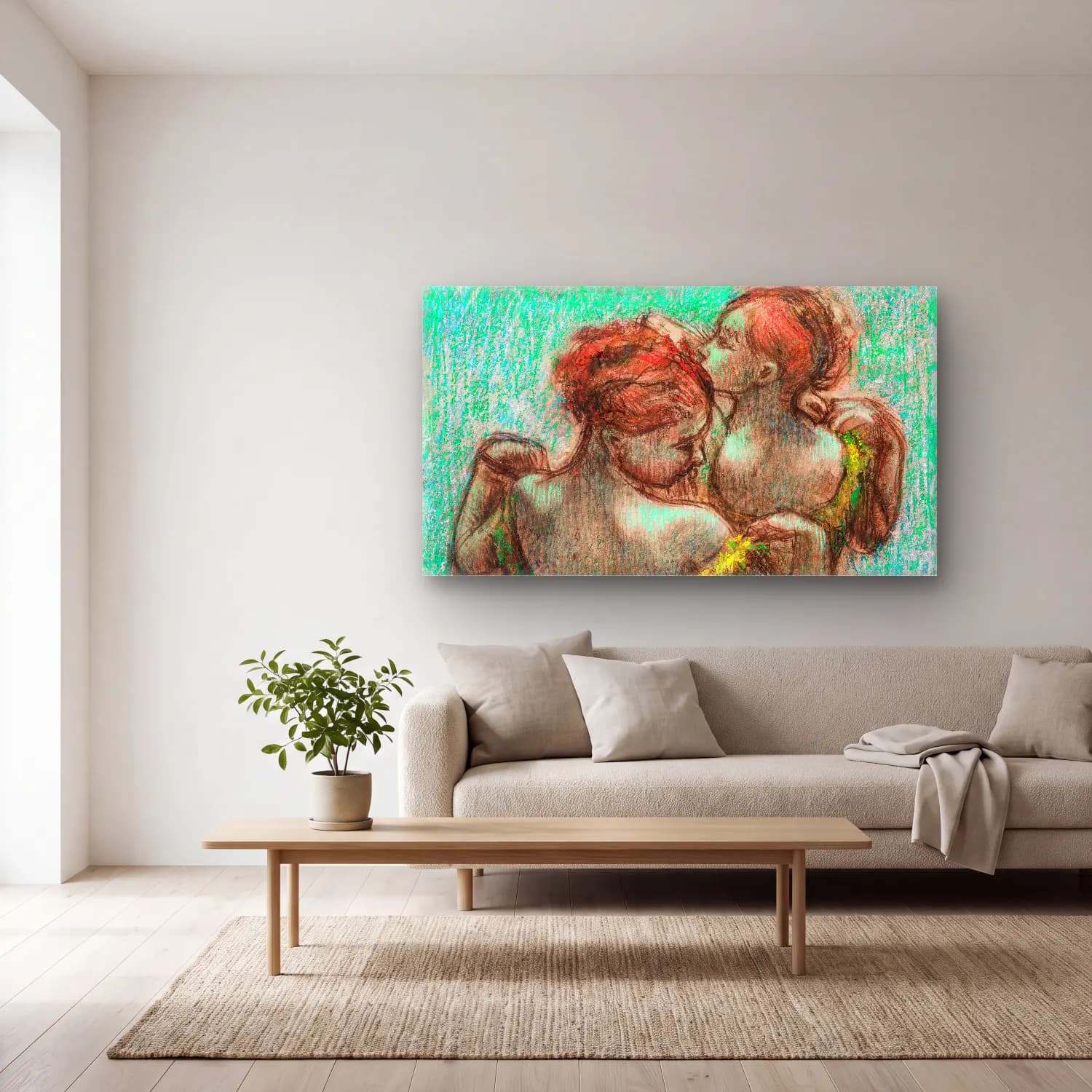 Edgar Degas – Two Dancers Half Length cam tablo — açık renk salonda