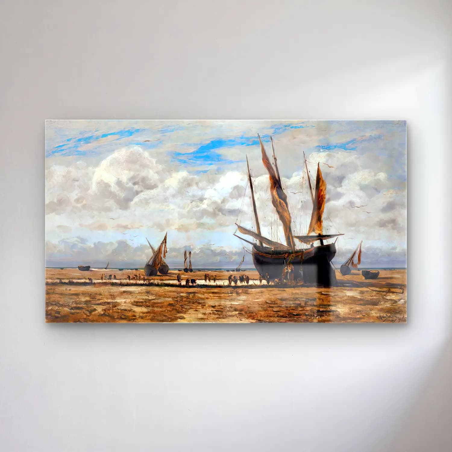 Hippolyte-Camille Delpy – The Boarding of Oysters at the Cancale Harbour cam tablo — Hippolyte-Camille Delpy – The Boarding of Oysters at the Cancale Harbour — empresyonist liman ve tekneler