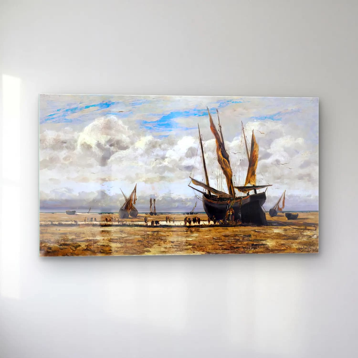 Hippolyte-Camille Delpy – The Boarding of Oysters at the Cancale Harbour cam tablo — sol açıdan görünüm