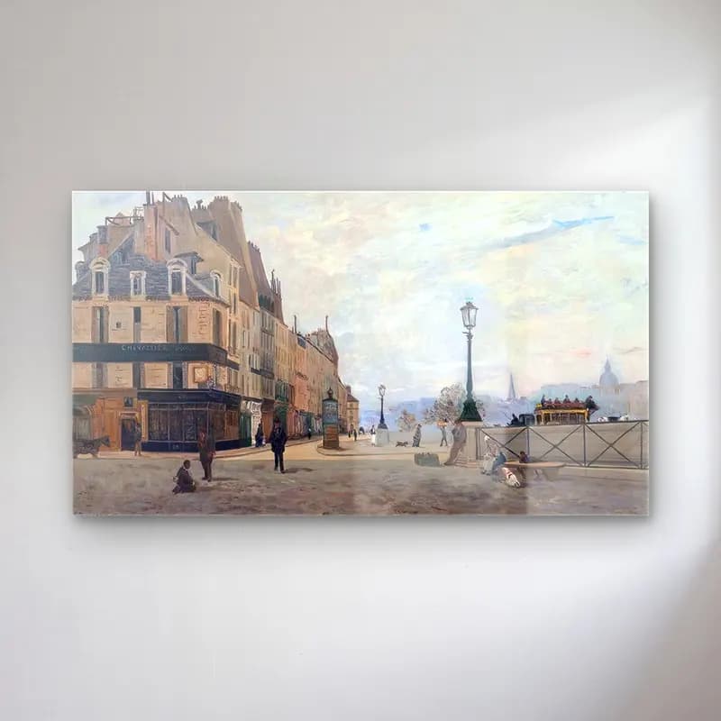 Hippolyte-Camille Delpy – The Pont Neuf and the Quai des Orfèvres, from the Place du… cam tablo — Hippolyte-Camille Delpy – The Pont Neuf and the Quai des Orfèvres, from the Place du… — empresyonist kafeli avrupa sokağı