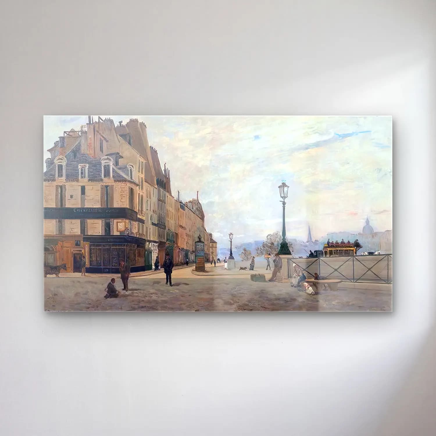 Hippolyte-Camille Delpy – The Pont Neuf and the Quai des Orfèvres, from the Place du… cam tablo — Hippolyte-Camille Delpy – The Pont Neuf and the Quai des Orfèvres, from the Place du… — empresyonist kafeli avrupa sokağı