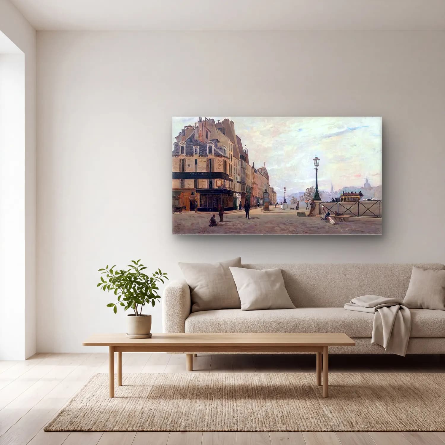 Hippolyte-Camille Delpy – The Pont Neuf and the Quai des Orfèvres, from the Place du… cam tablo — açık renk salonda