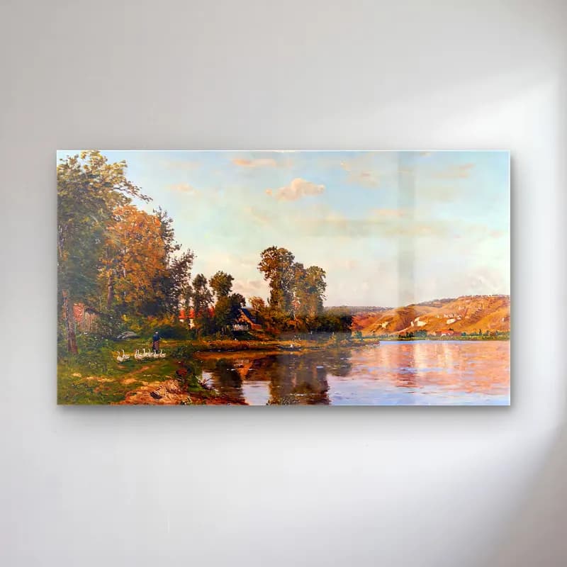 Hippolyte-Camille Delpy – The River at Pont-sur-Yvonne cam tablo — Hippolyte-Camille Delpy – The River at Pont-sur-Yvonne — empresyonist kırda nehir