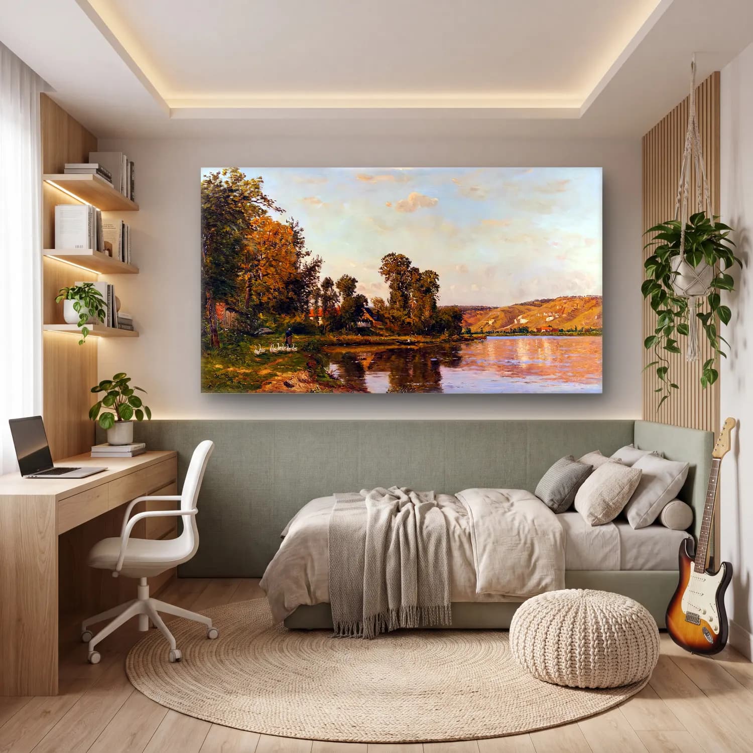 Hippolyte-Camille Delpy – The River at Pont-sur-Yvonne cam tablo — genç odasında