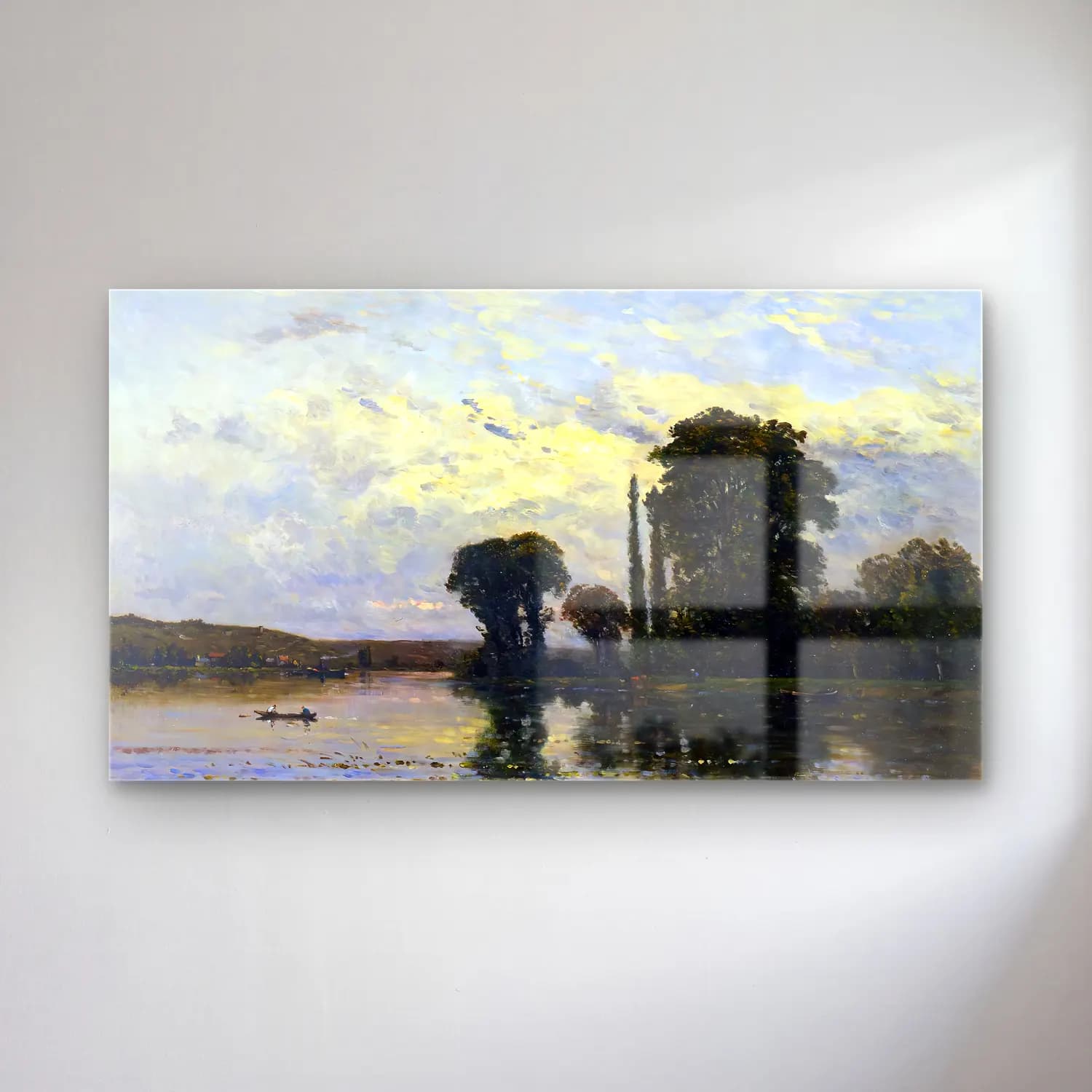 Hippolyte-Camille Delpy – The Seine at Rangiport cam tablo — Hippolyte-Camille Delpy – The Seine at Rangiport — empresyonist gün batımında göl