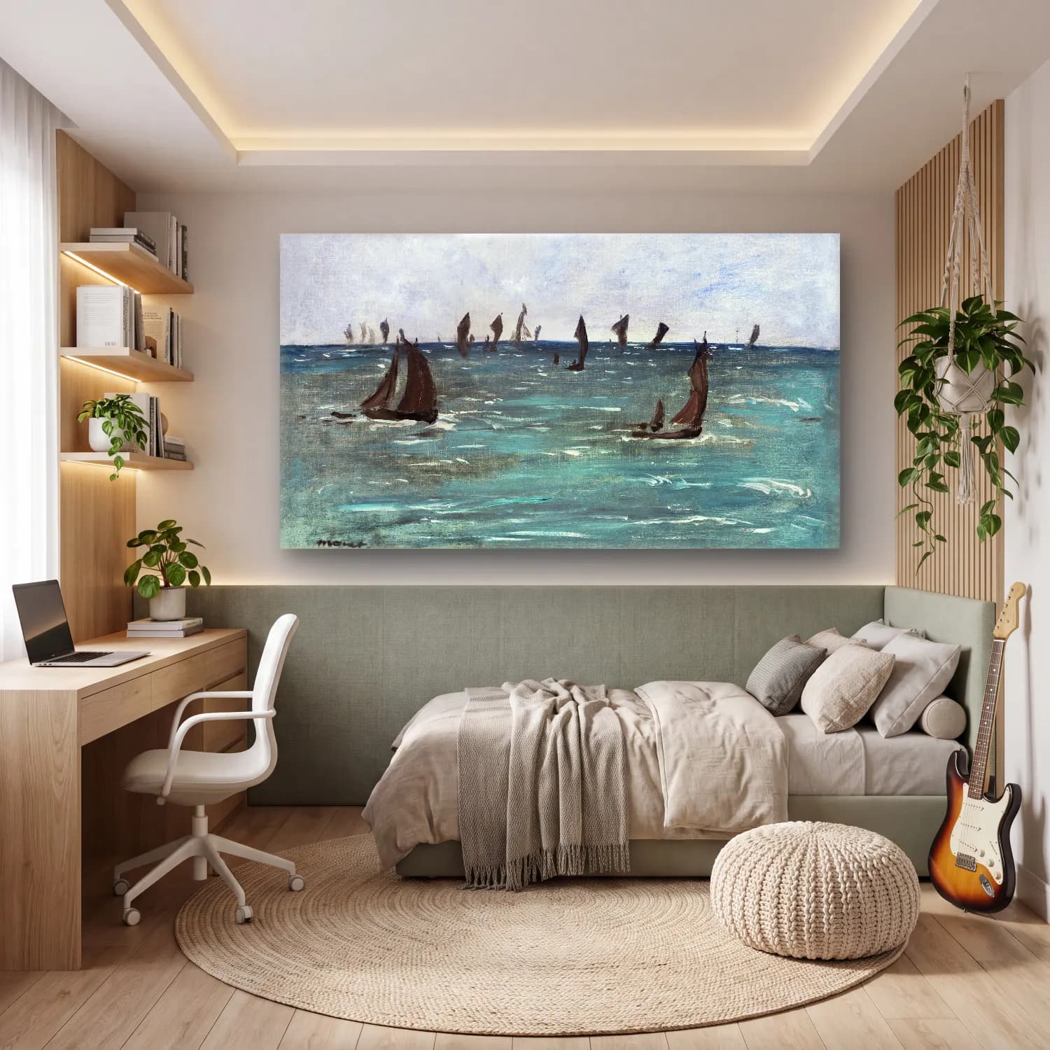 Edouard Manet – Boats at Berck-sur-Mer cam tablo — genç odasında