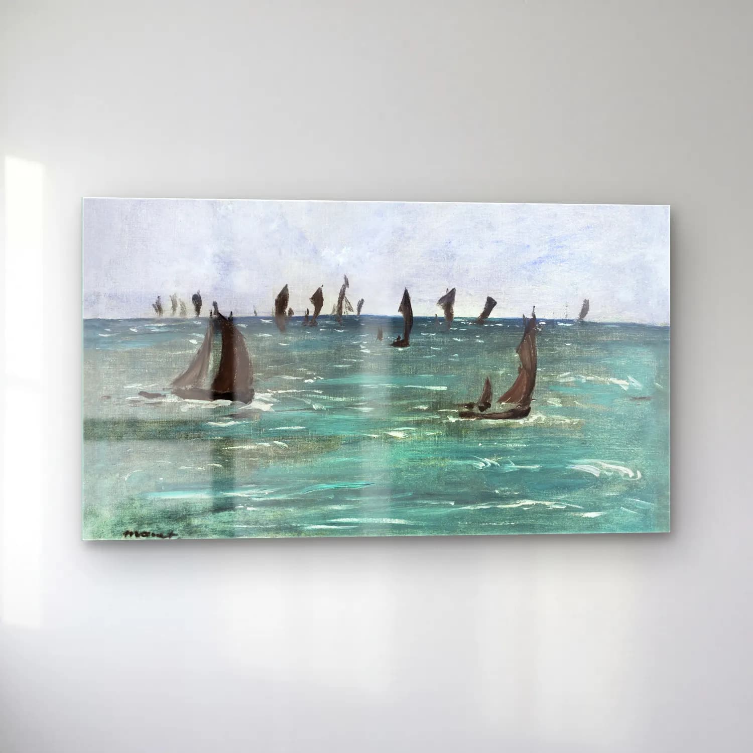Edouard Manet – Boats at Berck-sur-Mer cam tablo — sol açıdan görünüm