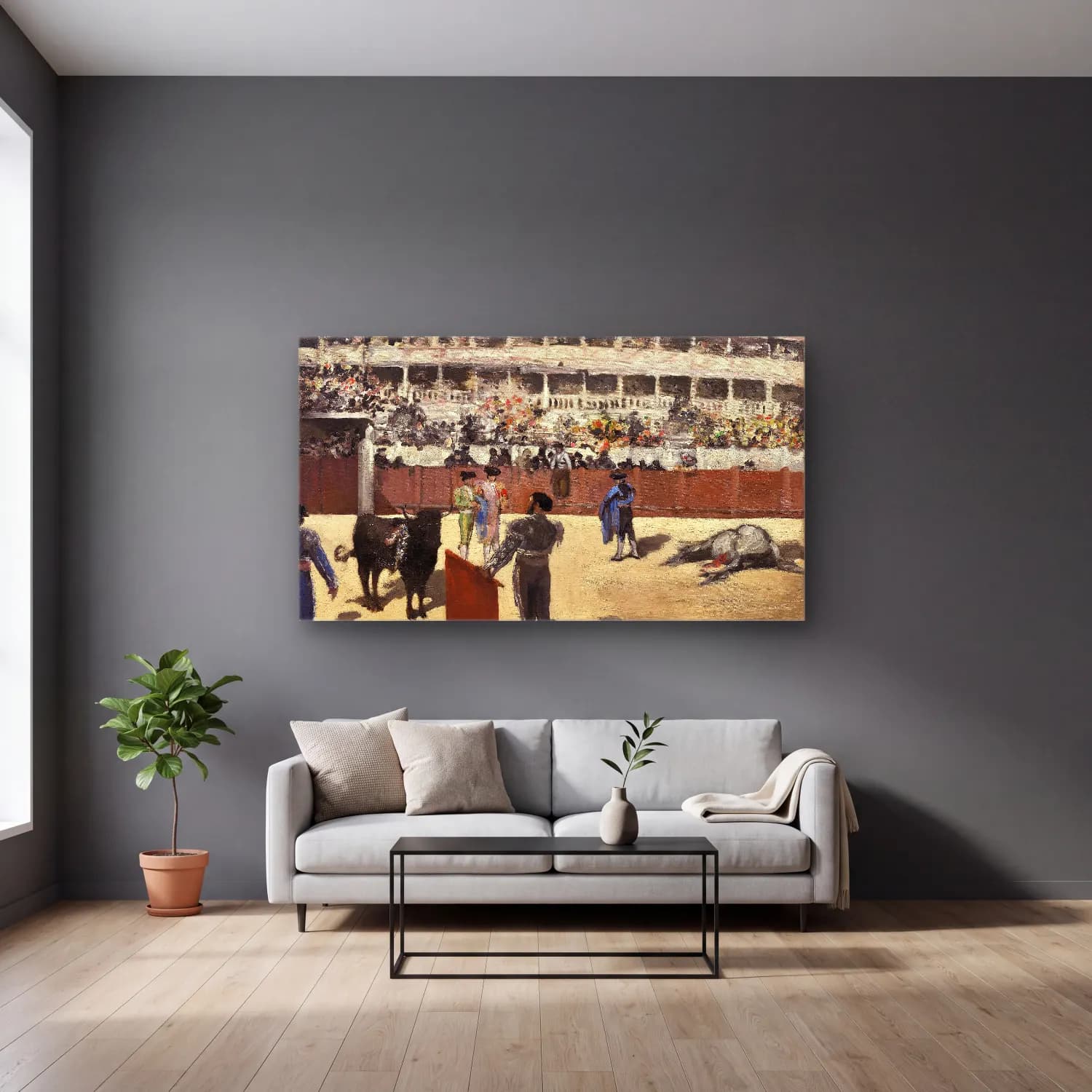 Edouard Manet – Bullfight cam tablo — gri duvarlı salonda