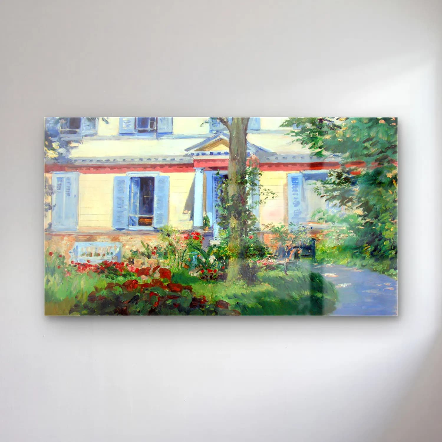 Edouard Manet – Country house in Rueil cam tablo — Edouard Manet – Country house in Rueil — empresyonist çiçek bahçesi