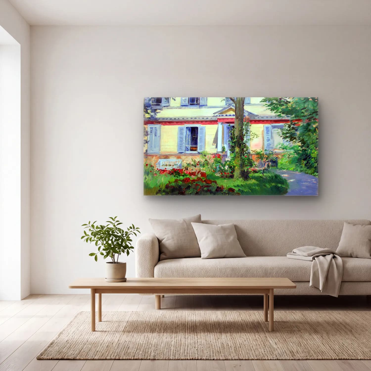 Edouard Manet – Country house in Rueil cam tablo — açık renk salonda