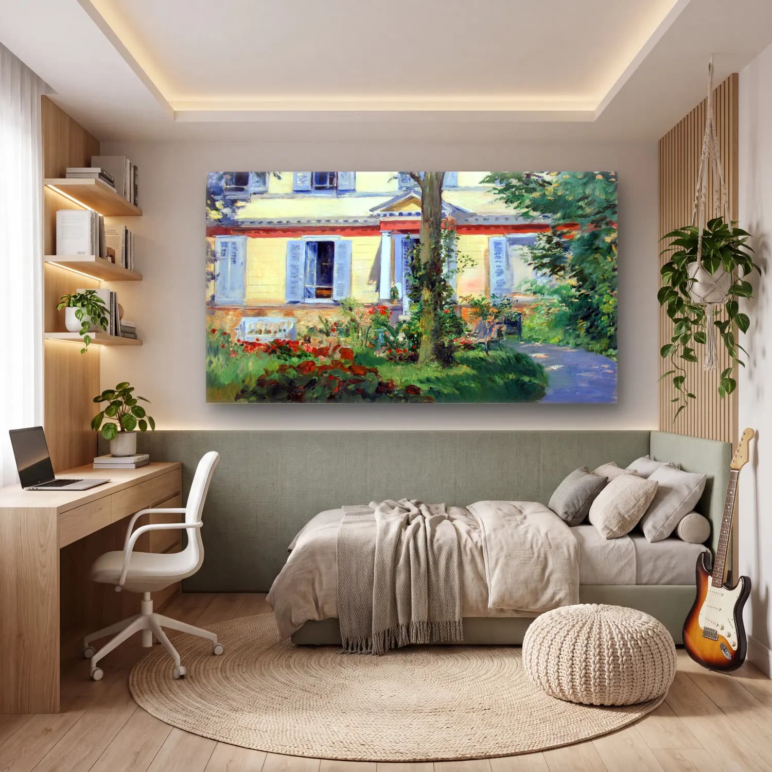 Edouard Manet – Country house in Rueil cam tablo — genç odasında