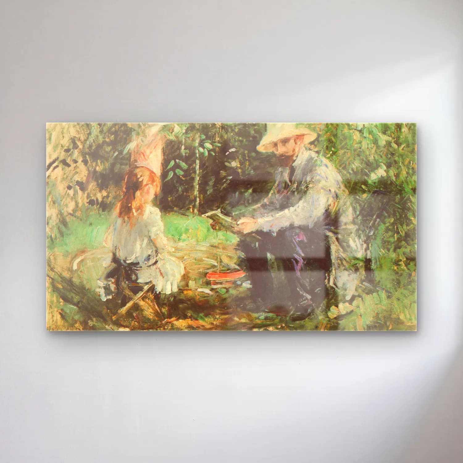 Edouard Manet – Eugäne Manet and his daughter in the garden cam tablo — Edouard Manet – Eugäne Manet and his daughter in the garden — empresyonist kitap okuyan kadın