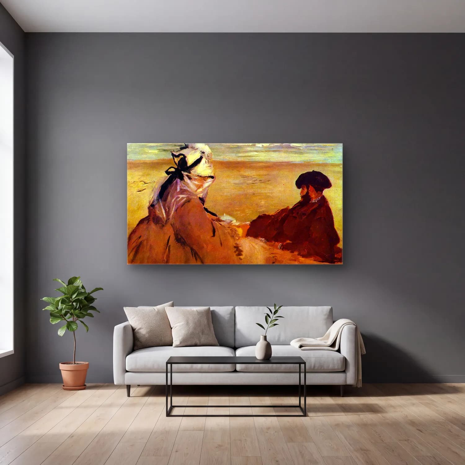 Edouard Manet – On the beach cam tablo — gri duvarlı salonda