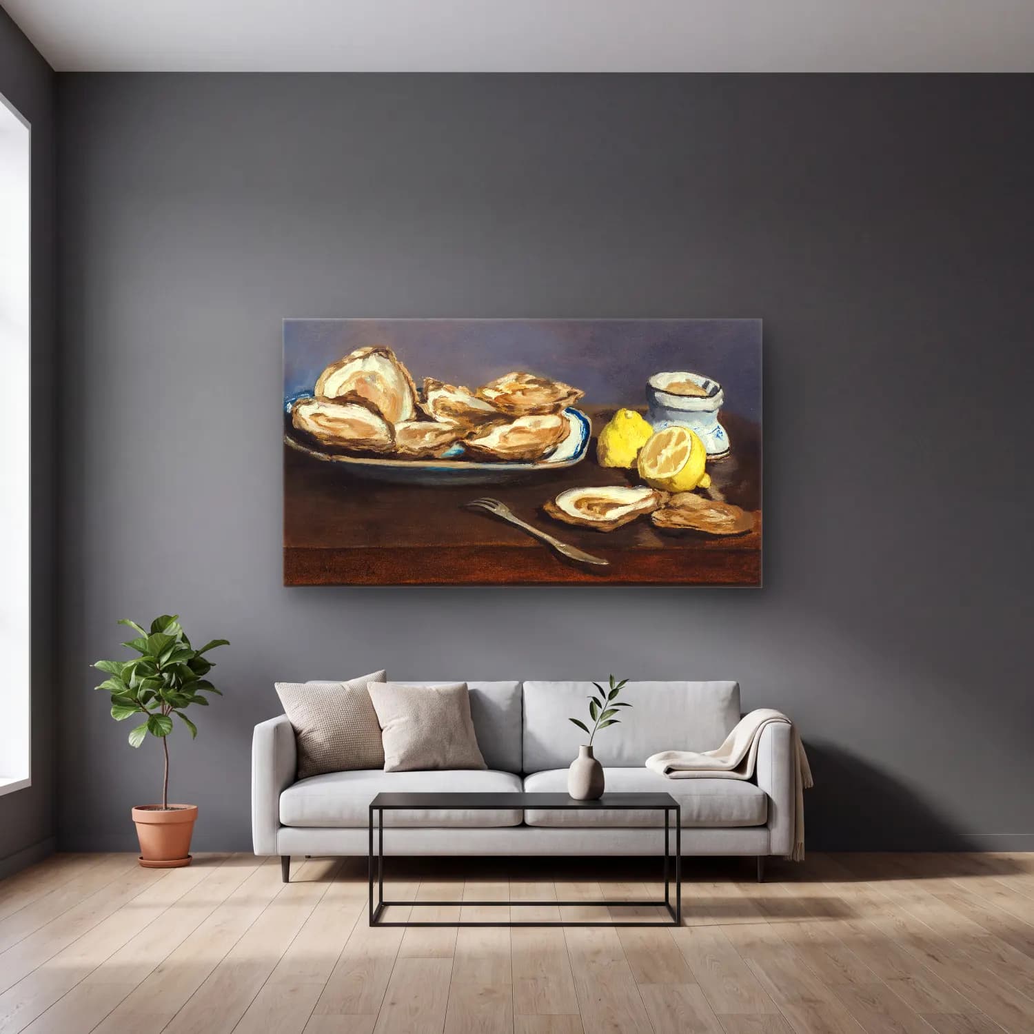 Edouard Manet – Oysters cam tablo — gri duvarlı salonda