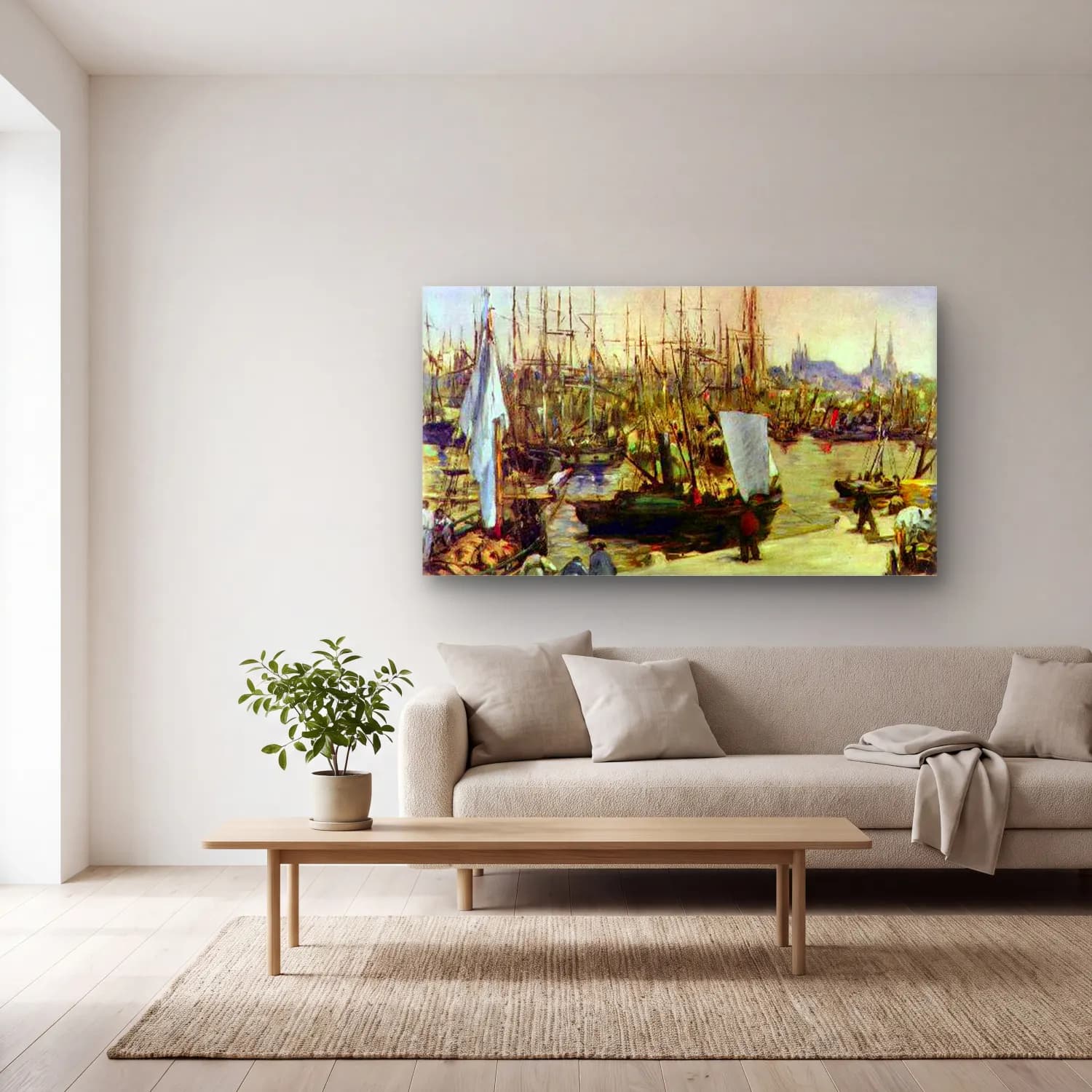 Edouard Manet – Port of Bordeaux cam tablo — açık renk salonda