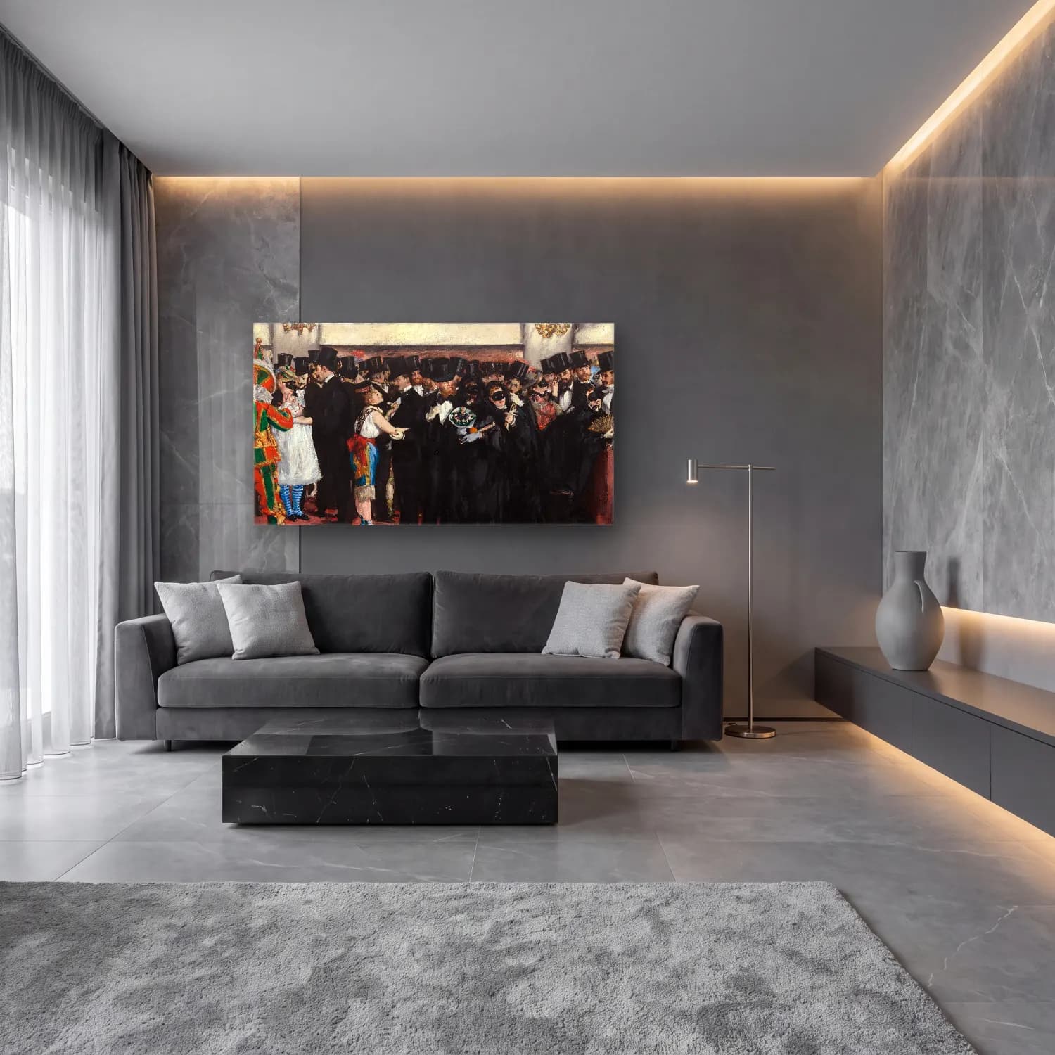 Edouard Manet – The Masked Ball Edouard Manet cam tablo — lüks salon duvarında