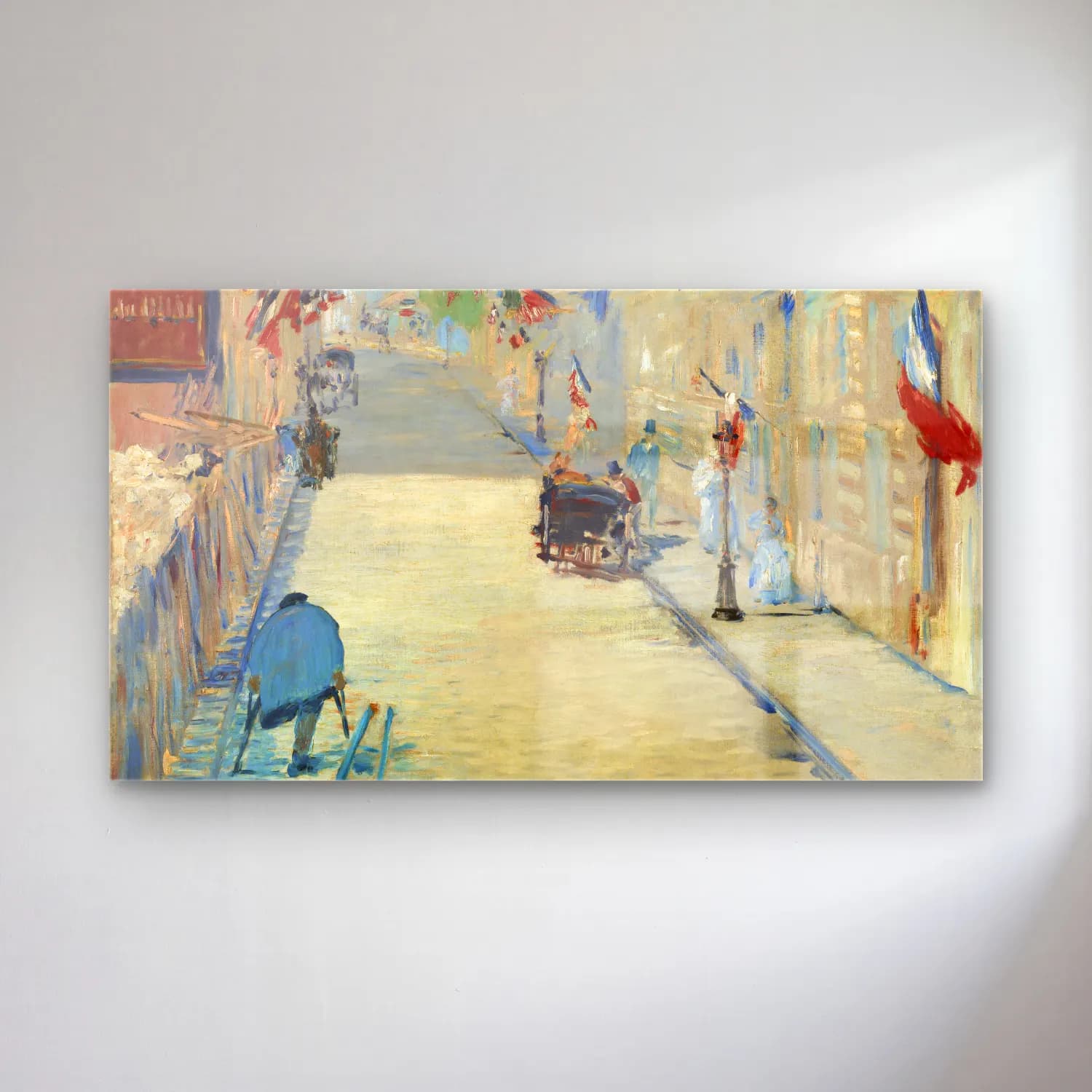 Edouard Manet – The Rue Mosnier with Flags cam tablo — Edouard Manet – The Rue Mosnier with Flags — empresyonist kafeli avrupa sokağı