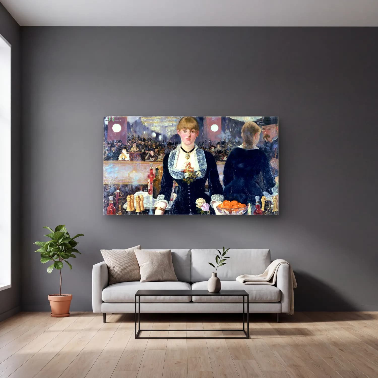 Edouard Manet – edouard manet un bar en el folies cam tablo — gri duvarlı salonda