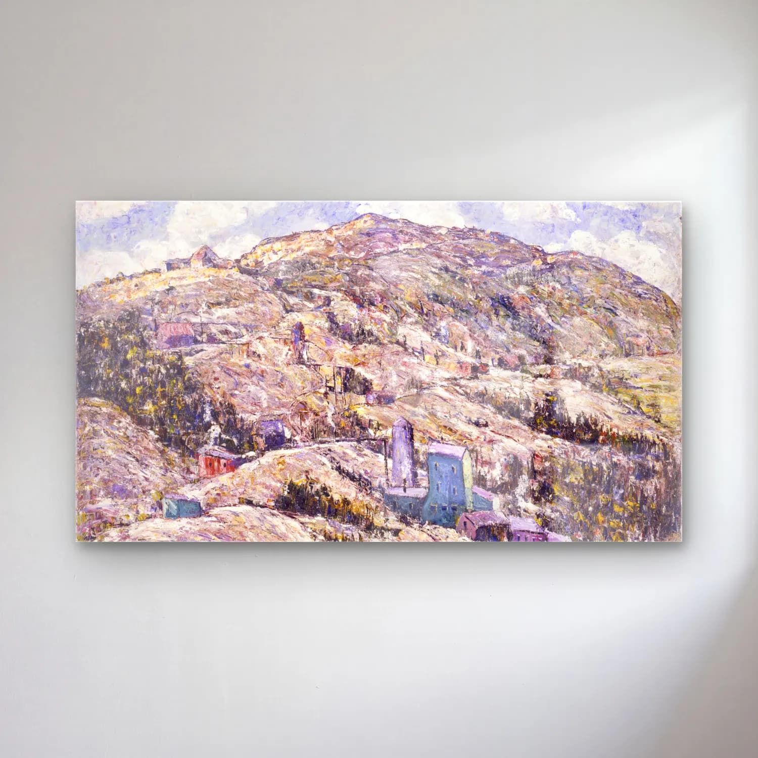 Ernest Lawson – Gold Mining, Cripple Creek cam tablo — Ernest Lawson – Gold Mining, Cripple Creek — empresyonist karlı kış manzarası