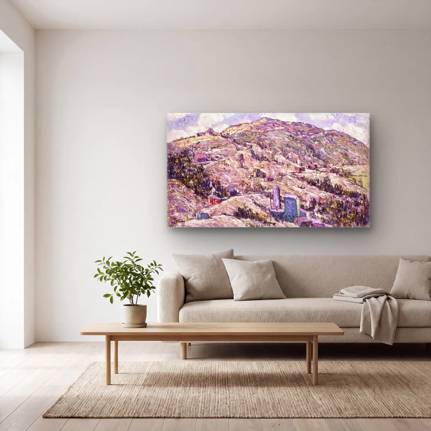 Ernest Lawson – Gold Mining, Cripple Creek cam tablo — açık renk salonda
