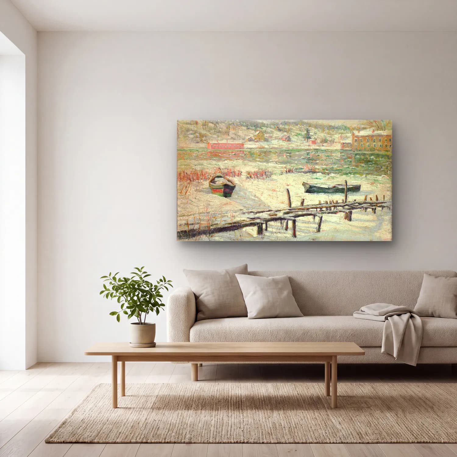 Ernest Lawson – Harlem River in Winter cam tablo — açık renk salonda