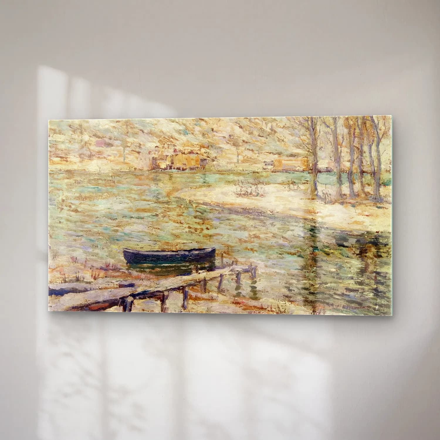 Ernest Lawson – River Scene–Boat and Trees cam tablo — sağ açıdan görünüm