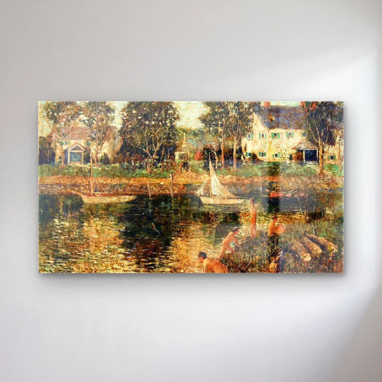 Ernest Lawson – Swimming Hole cam tablo — Ernest Lawson – Swimming Hole — empresyonist liman ve tekneler