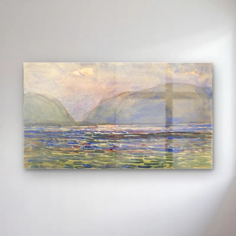 Frederick Childe Hassam – Noon above Newburgh cam tablo — Frederick Childe Hassam – Noon above Newburgh — suluboya göl ve dağlar