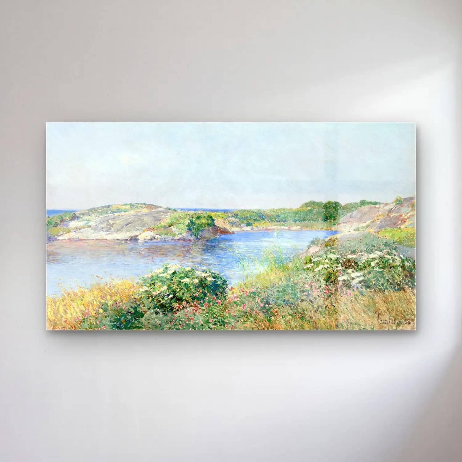 Frederick Childe Hassam – The Little Pond, Appledore cam tablo — Frederick Childe Hassam – The Little Pond, Appledore — empresyonist kırda nehir