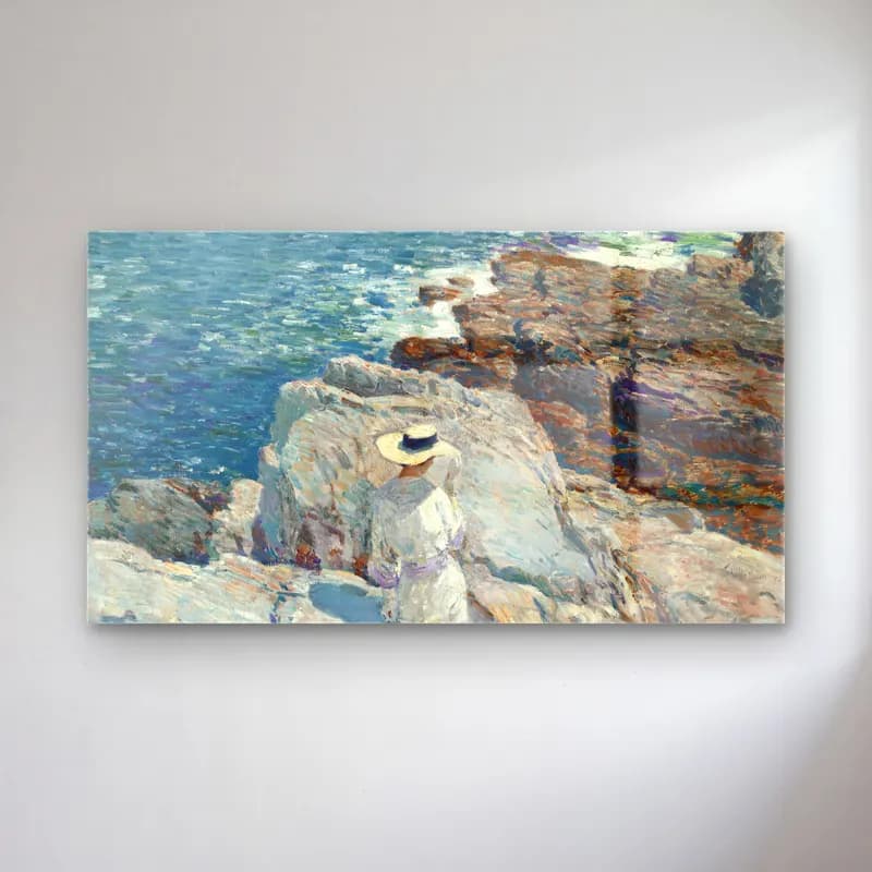 Frederick Childe Hassam – The South Ledges, Appledore cam tablo — Frederick Childe Hassam – The South Ledges, Appledore — empresyonist şapkalı kadın