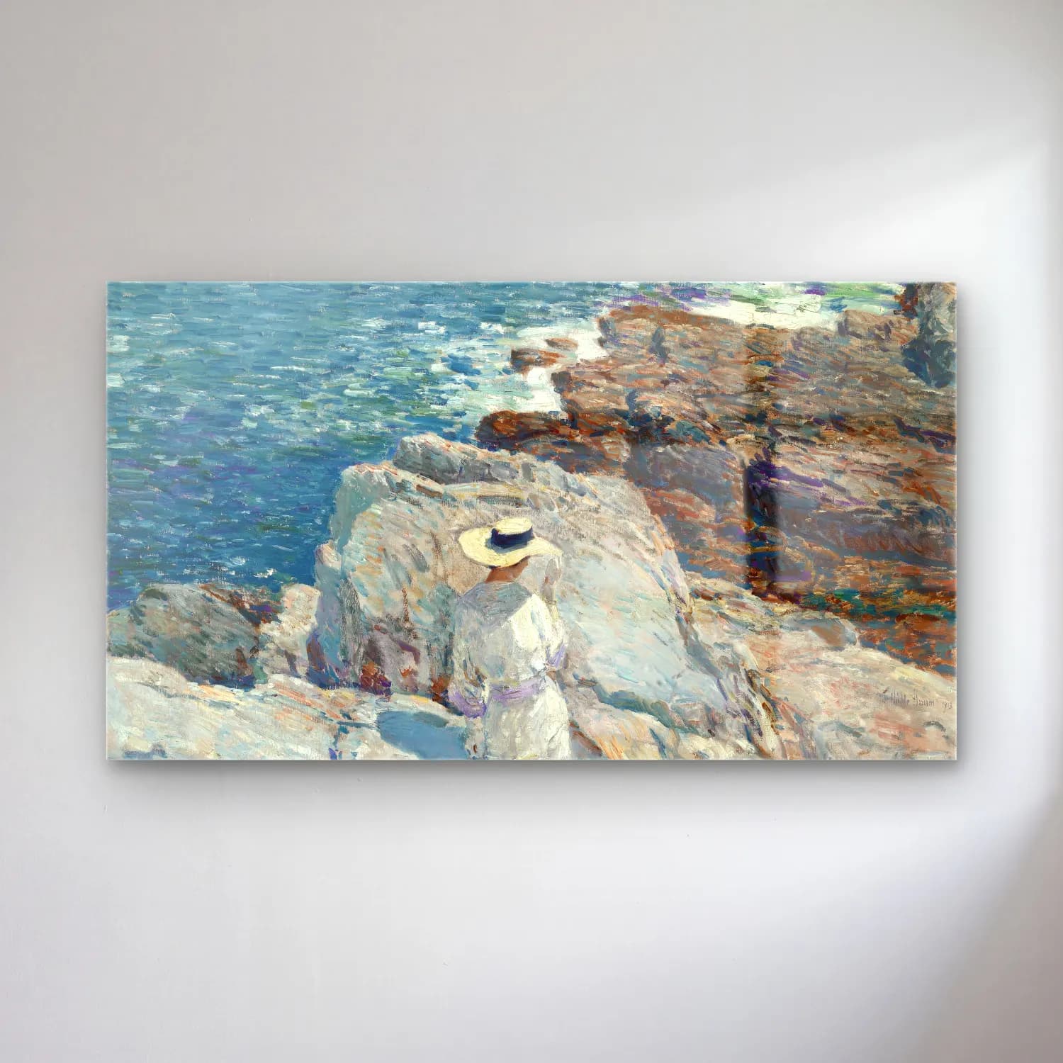 Frederick Childe Hassam – The South Ledges, Appledore cam tablo — Frederick Childe Hassam – The South Ledges, Appledore — empresyonist şapkalı kadın
