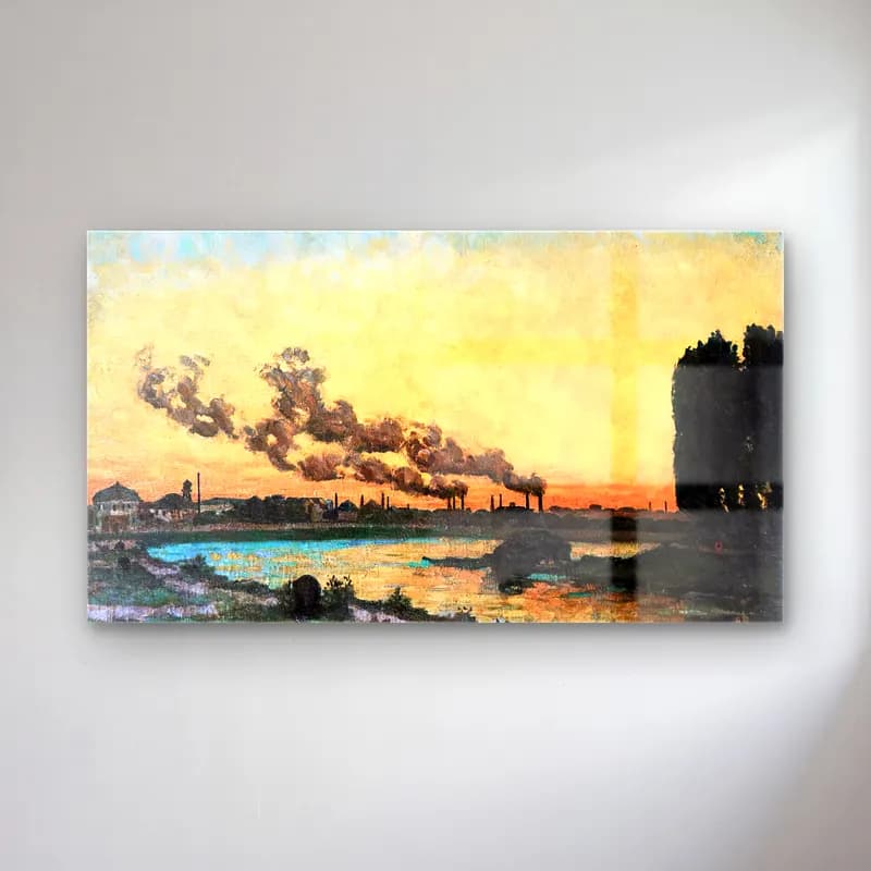 Armand Guillaumin – Sunset at Ivry cam tablo — Armand Guillaumin – Sunset at Ivry — yağlı boya gün batımı gökyüzü