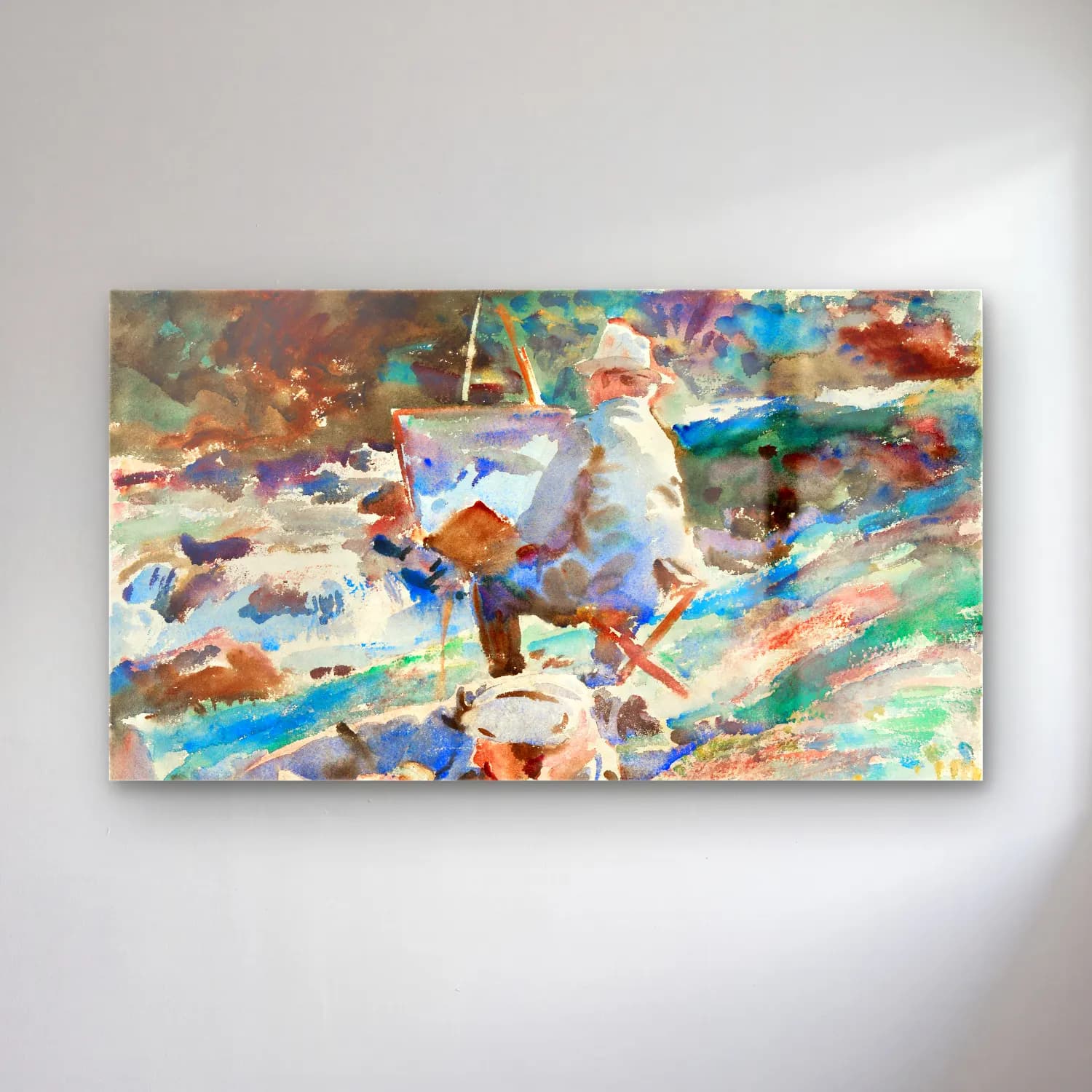 John Singer Sargent – An Artist at His Easel cam tablo — John Singer Sargent – An Artist at His Easel — suluboya renk alanları