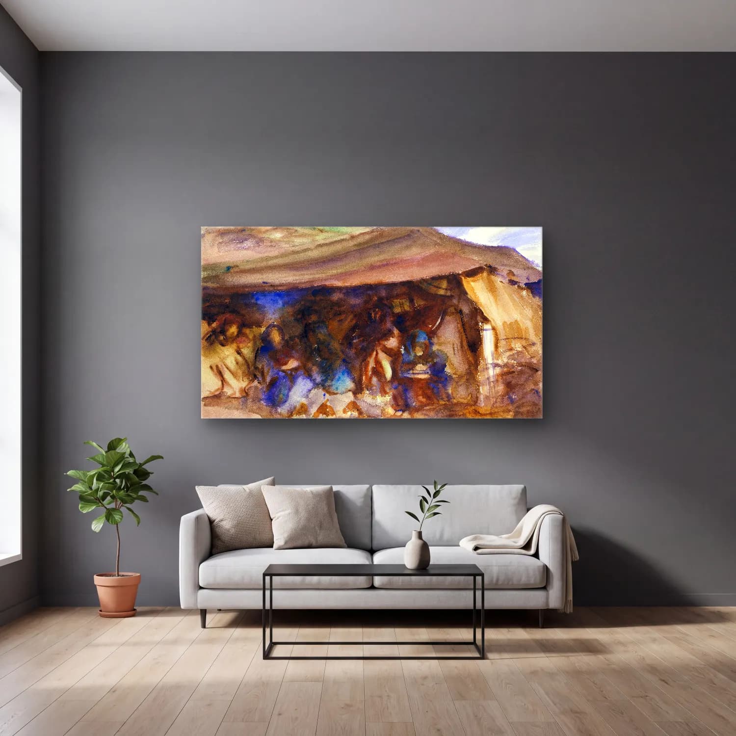 John Singer Sargent – Bedouin Tent cam tablo — gri duvarlı salonda