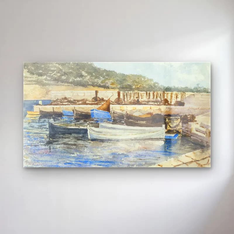 John Singer Sargent – Boats – Bej Tonlar cam tablo — John Singer Sargent – Boats – Bej Tonlar — suluboya liman ve tekneler