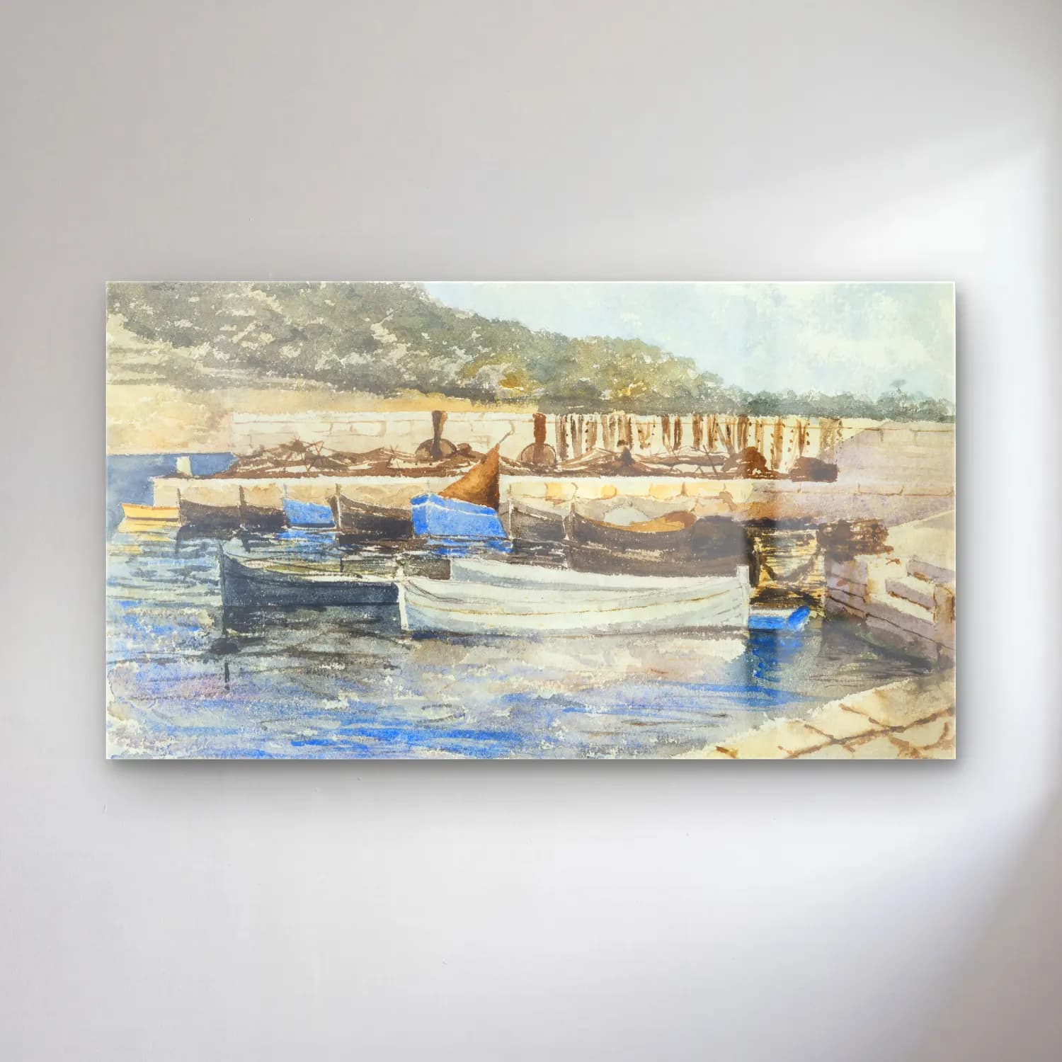 John Singer Sargent – Boats – Bej Tonlar cam tablo — John Singer Sargent – Boats – Bej Tonlar — suluboya liman ve tekneler