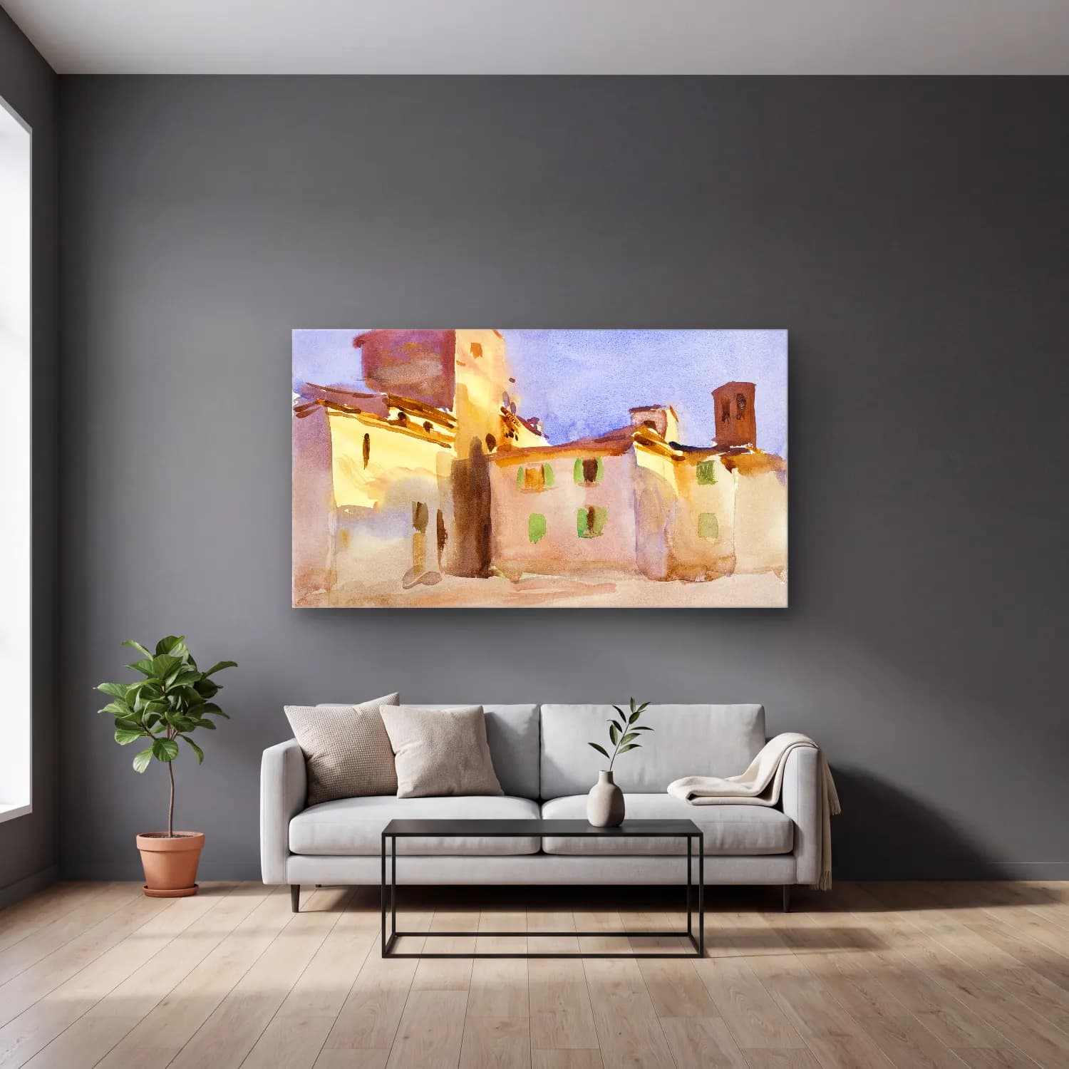 John Singer Sargent – Borgo San Lorenzo cam tablo — gri duvarlı salonda
